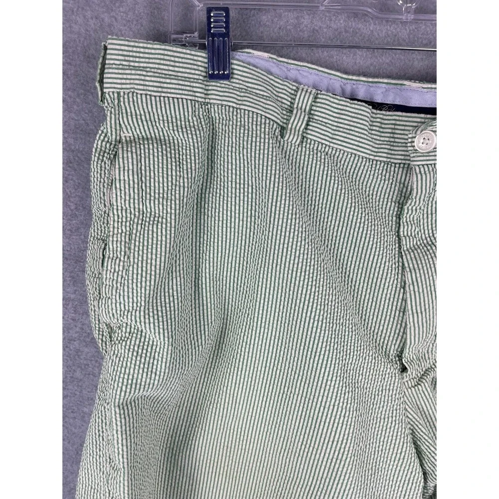 Brooks Brothers Shorts Mens 38 (Measures 36) Green Striped Beach Seersucker‎